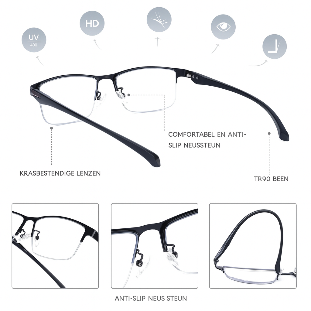 Metaal ultralicht half-montuur fotogromatische multifocale bril