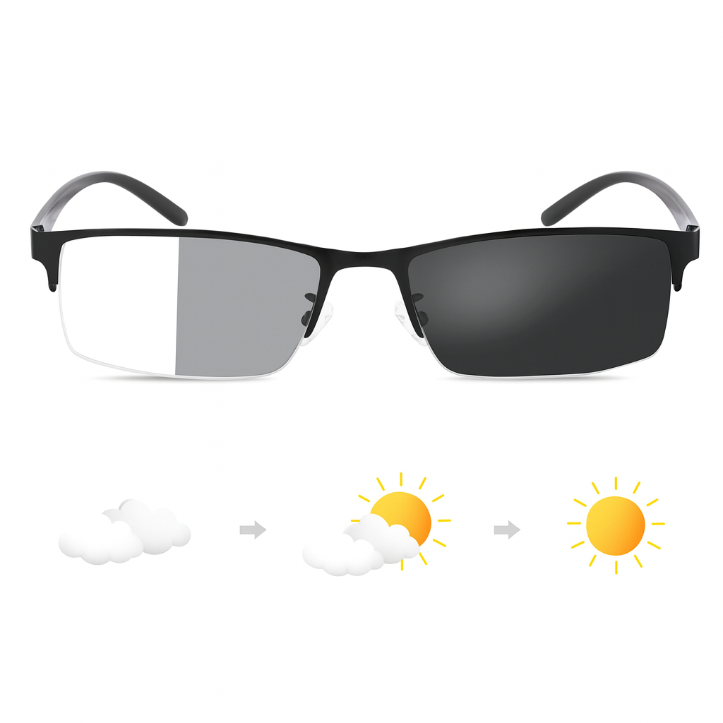 Metaal ultralicht half-montuur fotogromatische multifocale bril