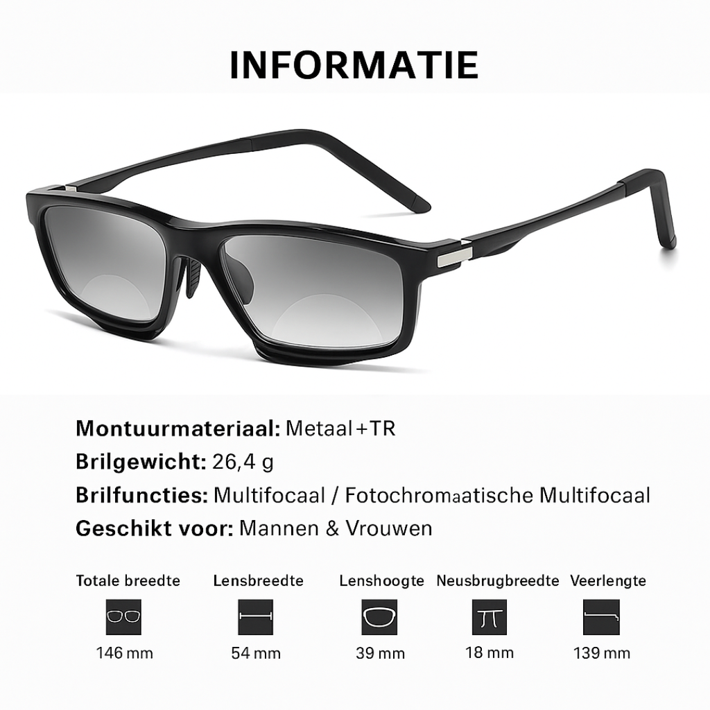 Retro Leesbril met Multifocale Lenzen en Kleurverandering (Full-Frame)