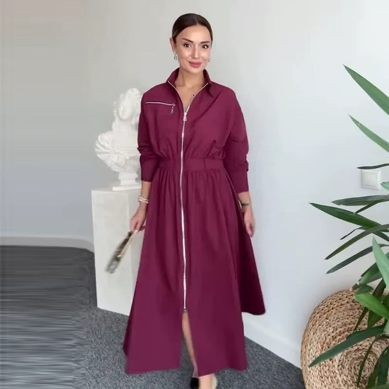 Romana™ Jurk in Lichte Keperstof met Tailored Polo / Structuur, Comfort en Tijdloze Elegantie!