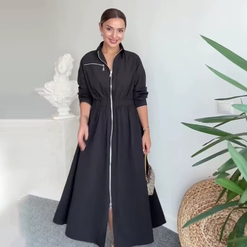 Romana™ Jurk in Lichte Keperstof met Tailored Polo / Structuur, Comfort en Tijdloze Elegantie!