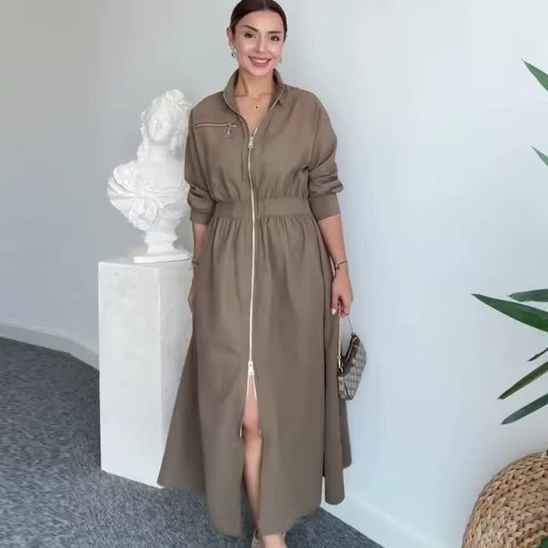 Romana™ Jurk in Lichte Keperstof met Tailored Polo / Structuur, Comfort en Tijdloze Elegantie!